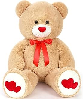 MaoGoLan Big Teddy Bear Plush 47"- Giant BrownTeddy Bear Stuffed Animal with Heart Footprints and Heart Nose - 4ft Large Valentines Teddy Bear for Boyfriend,Wife,Lover - Anniversary,Long Distance