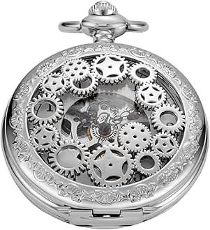 Vintage Mechanical Men's Pocket Watch, Roman Dial Clock Hand Wind Pocket Watch for Men with FOB Chain Gift