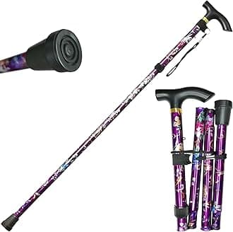 CLOKTA Folding Walking Stick 5 Tier Walking Stick for Men and Women - Floral, Foldable, Lightweight, Adjustable, Portable for Seniors and Adults, Comfortable T Handles
