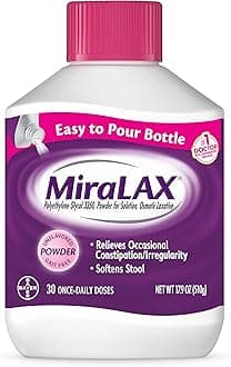 MiraLAX Laxative Powder, Gentle Constipation Relief, PEG 3350, Physician Recommended, No Harsh Side Effects, 30 Dose