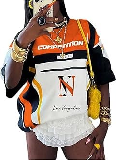 Women's Jersey Shirts Graphic Color Block Racing T Shirt Short Sleeve Crewneck Preppy Tee Tops Vintage Y2K Clothes