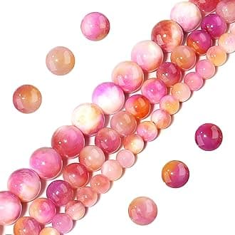 Natural Stone Beads 8mm Pink Yellow Jade Polished Round Smooth Gemstone Beads for Jewelry Making Adults 15 Inch(Pink Yellow Jade,8mm)