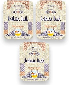 Nyassa Premium Arabian Oud Handmade Natural Bathing Soap | Buy 2 get 1 Free | Shea Butter, Organic Sweet Almond Oil |Musky Fragrance | Moisturizer | All Skin Type 75gm Each
