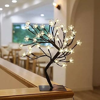 Refulgix Cherry Blossom Tree Lamp 18-Inch LED | 28 Warm White Silicone Flower Lights with Adjustable Branches | Decorative Bonsai Night Light for Bedroom, Living Room, Home Décor – Corded Electric