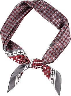 GERINLY Vintage Silk Feel Square Scarf for Men Satin Bandana Tiny Medallion Print Neckerchief Geometry Head Scarf, Gray, Medium