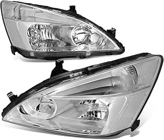 Auto Dynasty - Factory Style Headlights Assembly Replacement Compatible with Honda Accord 03-07, Driver and Passenger Side, Chrome Housing, Clear Lens