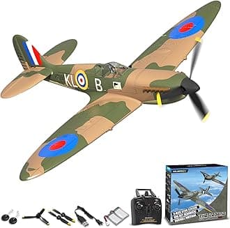 VOLANTEXRC RC Plane WWII Spitfire Remote Controlled Plane with Upgraded Canopy,Xpilot Stabilization System & One Key Aerobatic Radio Control Airplane for Beginner&Adult (76112v2 Green)