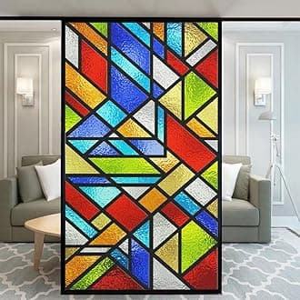 Stained Glass-Church Style Decorative Privacy Window Film Glue Free Static Cling Decals Heat Control Glass Sticker for Home Office W43.3 x H78.74(110x200cm)