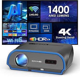 High Brightness Projector 1400 ANSI, HDR10+, 4K Support, WiFi6 & Bluetooth, Smart Android TV with Apps, HDMI/ USB, for Daylight Viewing, Low Input Lag Gaming, Silent Bedroom, Wireless Presentation