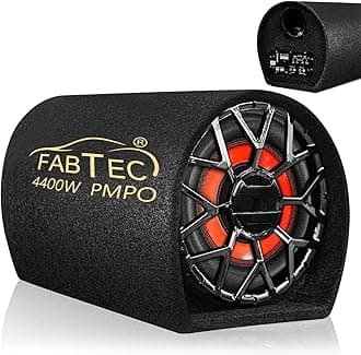 FABTEC 8" Car Bass Tube Subwoofer with Inbuilt Amplifier Deep Bass & Powerful Sound Premium Grey Finish