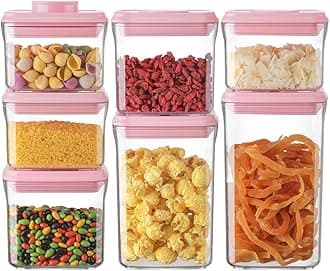 Ankou Airtight Food Storage Container - 7 Pcs One Button Handy Container Stackable Food Containers for Snacks Candy Salt Herbs Spices Coffee Bean Formula Popcorn BPA-Free Tight Seal