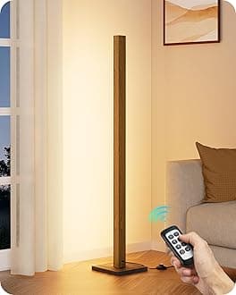 Mid Century Modern Floor Lamp with Remote, Dimmable Wood LED Corner Lamp, Minimalist Standing Mood Lighting for Living Room, Bedroom, Office, 7 Color Temperature 2700K~6000K, 48.43"