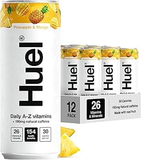 Daily A-Z Vitamins Energy Drink, 12 x 330ml Cans, Pineapple & Mango Sparkling Multivitamin Energy Drink, Fizzy Drinks Made with Real Fruit, Rich in Electrolytes, Low Calorie, Caffeine Boost