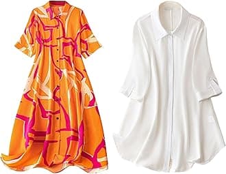 Leriya FashionWomen's Western One Piece Dress || Button Front Shirt Dress || Roll Tab Sleeve & Collared Neck Flared Dress || Office wear || Summer Short Dresses for Women (Pack of 2)