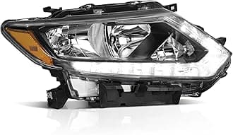 Headlights Assembly for 2014-2016 Nissan Rogue Headlamp Replacement with LED DRL Strip Black Housing Amber Reflector Right Side (NOT FOR FACTORY LED MODELS & PASSENGER SIDE ONLY)