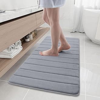 Buganda Memory Foam Bath Mat, 1'8" x 3'11"(20" x 47"), Ultra Soft and Non-Slip Bathroom Rugs, Water Absorbent and Machine Washable Bath Rug Runner for Bathroom, Shower, and Tub, Medium Grey