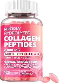 Hydrolyzed Collagen Peptides Pills for Women 2000mg Liposomal Form Type I, II, III, V, X for Optimal Absorption, Multi Collagen Softgels, Collagen Supplements with Hair, Skin & Nails Vitamins 120 Cts