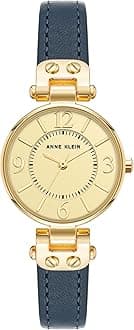 Anne Klein Women's Leather Strap Watch, Navy Blue/Gold, 10/9442GPNV