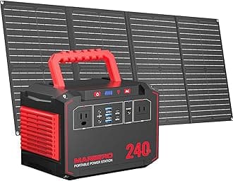 MARBERO Solar Generator 240Wh 300W Portable Power Station with Foldable Solar Panels 60W Included Backup Lithium Battery with AC Outlets for Camping Home Backup Outdoor Emergency Travel