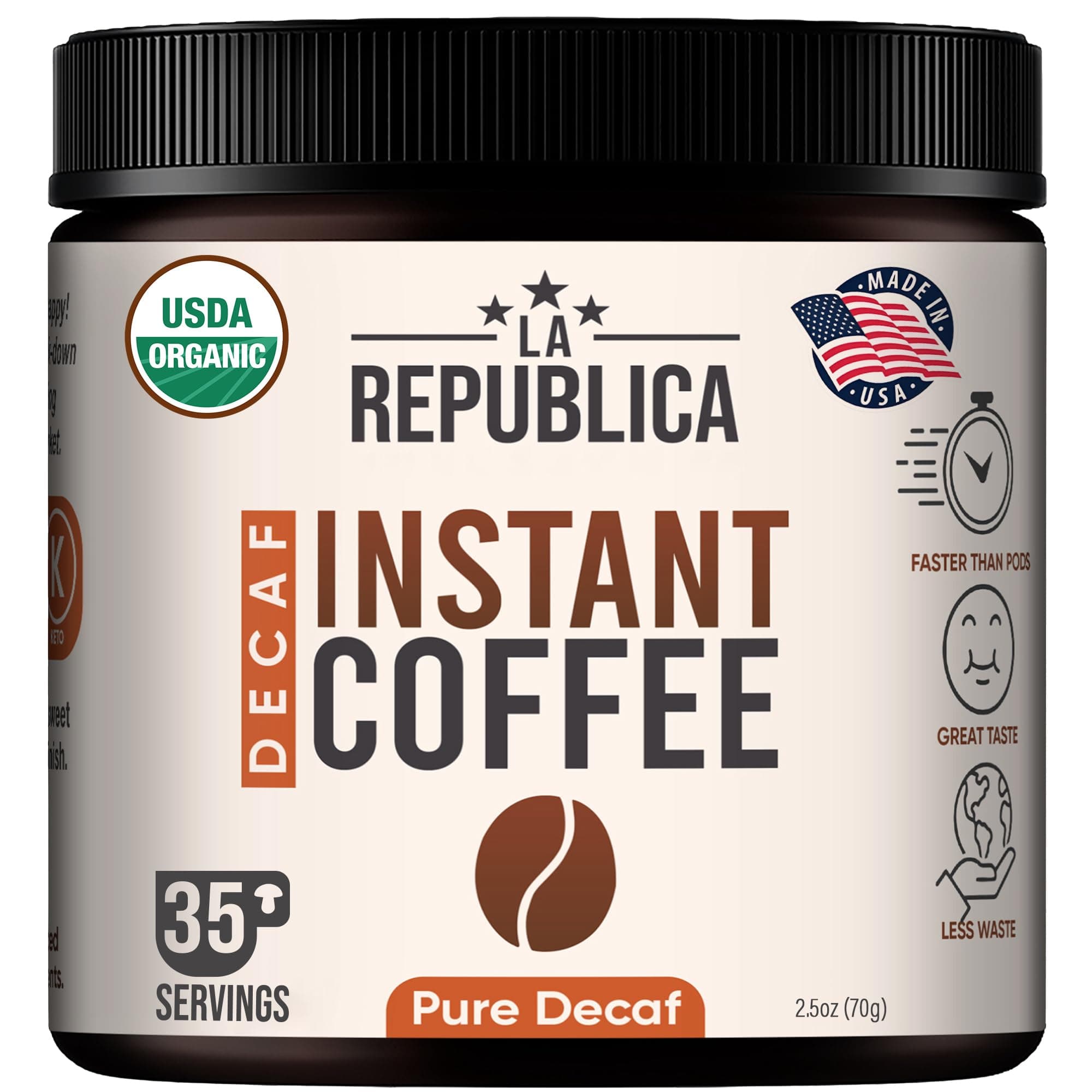 La Republica Organic Decaf Instant Coffee (35 Servings), Colombian Medium Roast, Toasted Caramel, Fair Trade, Low-Acid