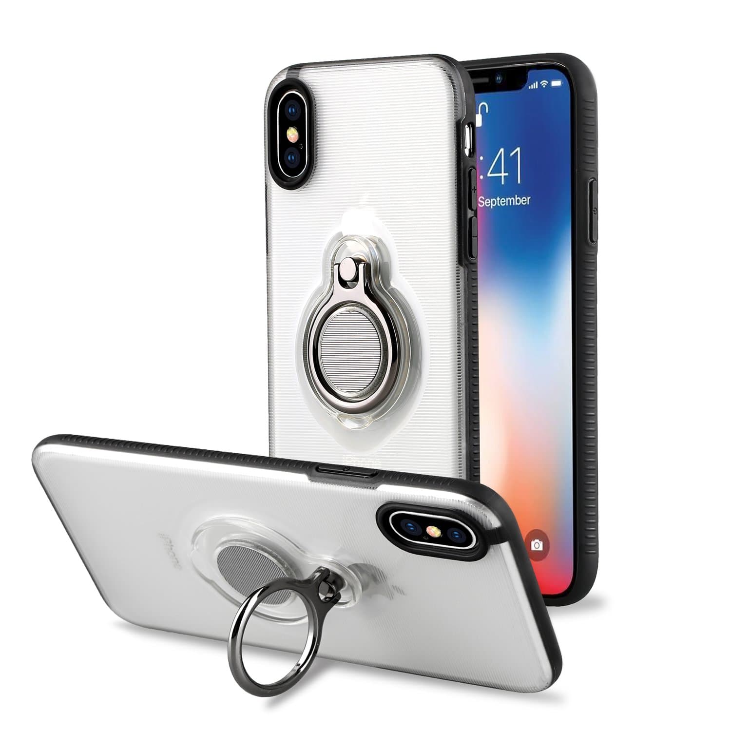 iPhone X Case, Yiketec for iPhone X Case with Ring Holder Kickstand, 360°Rotating Ring Grip Stand Compatible with Magnetic Car Mount Anti-Fingerprint Slim Cover for iPhone X 5.8 inch (Transparent)