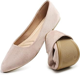 HEAWISH Women’s Black Flats Shoes Comfortable Suede Pointed Toe Slip On Casual Ballet Flats Dress Shoes Nude Flats