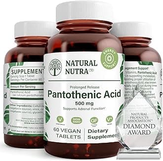 Natural Nutra Time Release Pantothenic Acid 500 mg, Vitamin B5 Supplement for Adrenal Support, Stress, Helps Break Down Fat and Carbodydrates, Metabolism and Energy, 60 Vegetarian Tablets