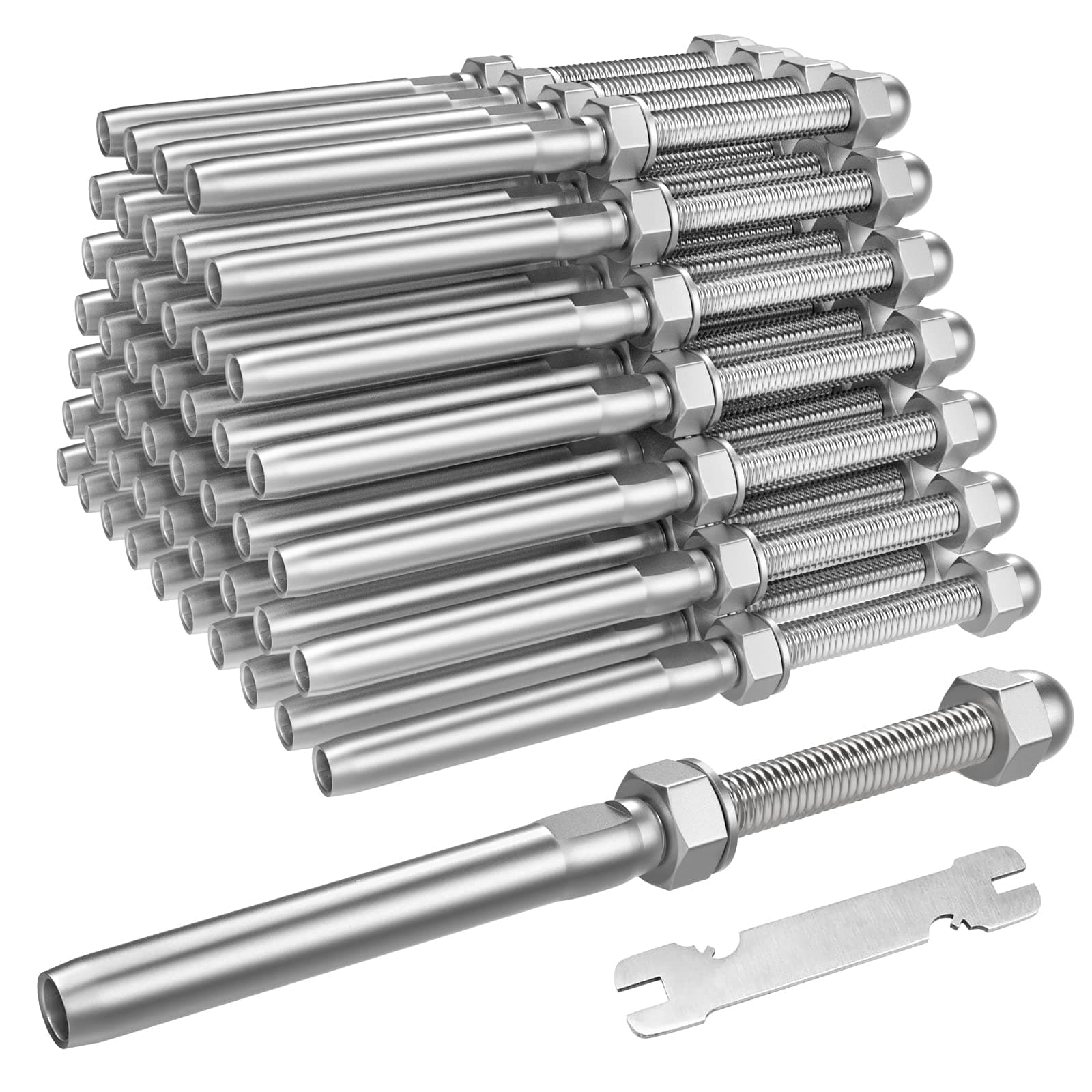50 Pack 3/16" Cable Railing Swage Threaded Stud Tension End Fitting Terminal for 3/16" Cable Deck Railing Hand Swage T316 Stainless Steel Marine Grade, Swage Threaded Terminal