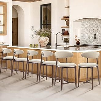 COLAMY Upholstered Counter Height Bar Stools Set of 6, Kitchen Island Stools with Back, Modern Counter Stools Island Bar Chairs with Wood Legs for Kitchen Island Dining Room Bar, Beige