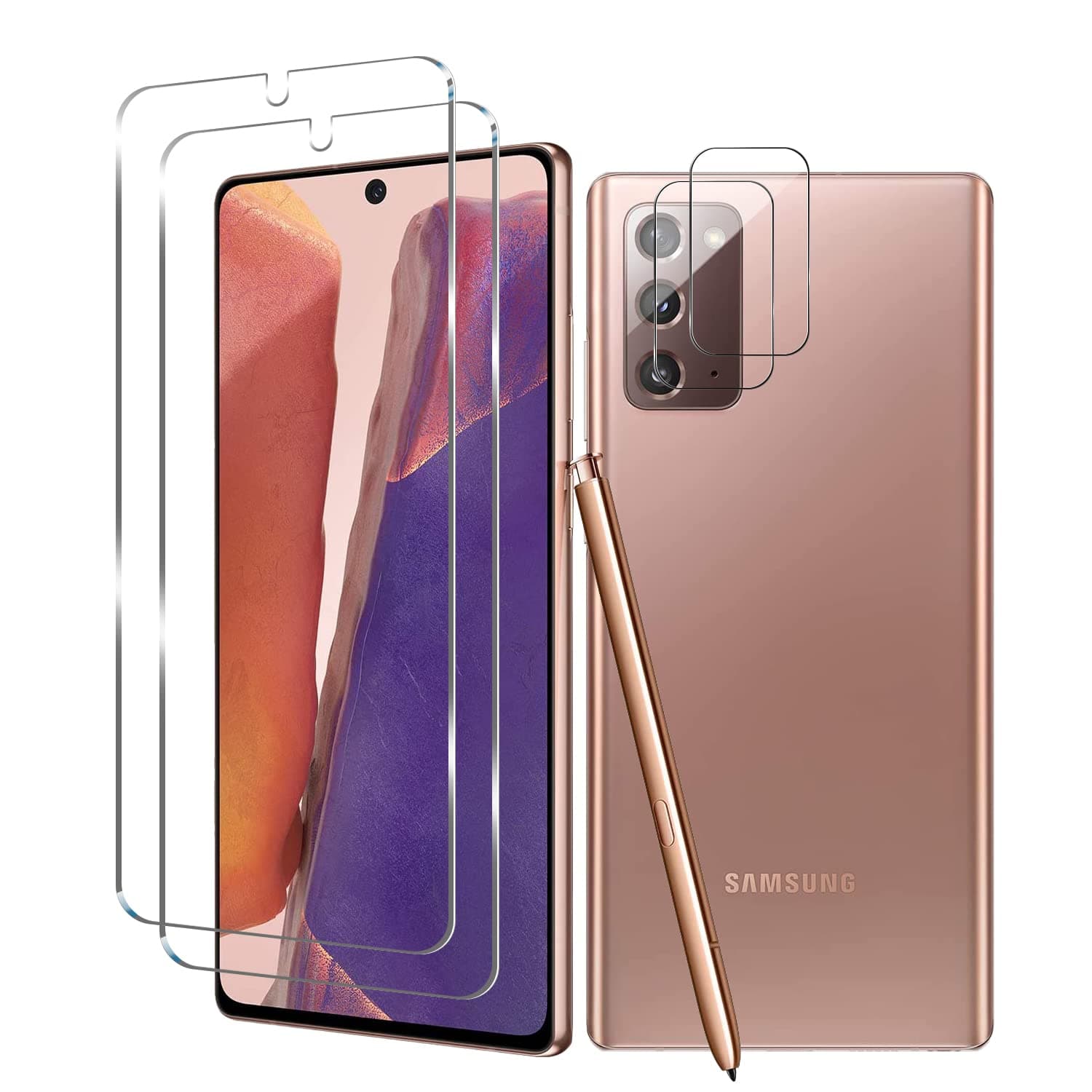 - Galaxy Note 20 Tempered Glass Screen Protector + Camera Lens Protector [ 2 + 2 Pack ] [Compatible Fingerprint] [Anti-Scratch] [Case Friendly] Clear HD Protective Film for Samsung Galaxy Note 20