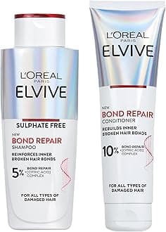 L’Oreal Paris Elvive Bond Repair Routine Set for Damaged Hair, Shampoo 200ml and Conditioner 150ml, Deep Intensive Hair Repair Treatment, Rebuild Broken Hair Bonds