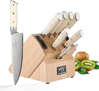 Damascus Knife Sets, 10 Pieces for Kitchen with Block, Kitchen Knife Set with Block, ABS Ergonomic Handle for Chef Knife Set and Kitchen Shear