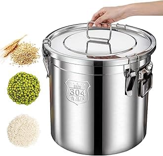 Stainless Steel Cereal Container with Lid and Handles Round Rice Bin Airtight Food Storage Bucket for Home Kitchen Counter 28L