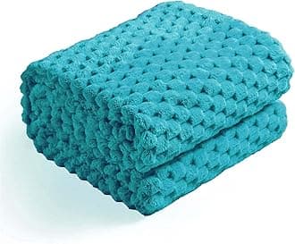 Excervent Flannel Fleece Throw Blanket (50x70 inches) hexagon Jacquard Decorative Fuzzy Blankets for Household, Camping, and Travel, Super Soft Cozy, Suitable for All Seasons,Teal blue