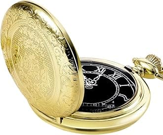 Men's Quartz Pocket Watch with Black Dial and Chain