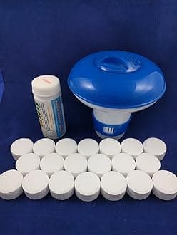Premier Blue 20x20g Chlorine Tablets Pool Hot Tub Spa inc Dispenser and Testing strips FULL KIT
