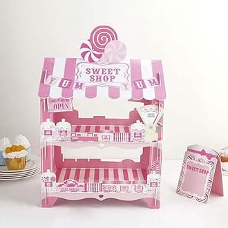Efavormart 18" | 2 Tier Sweet Shop Cardboard Cupcake Stand, Candy Cart Disposable Lollipop Holder