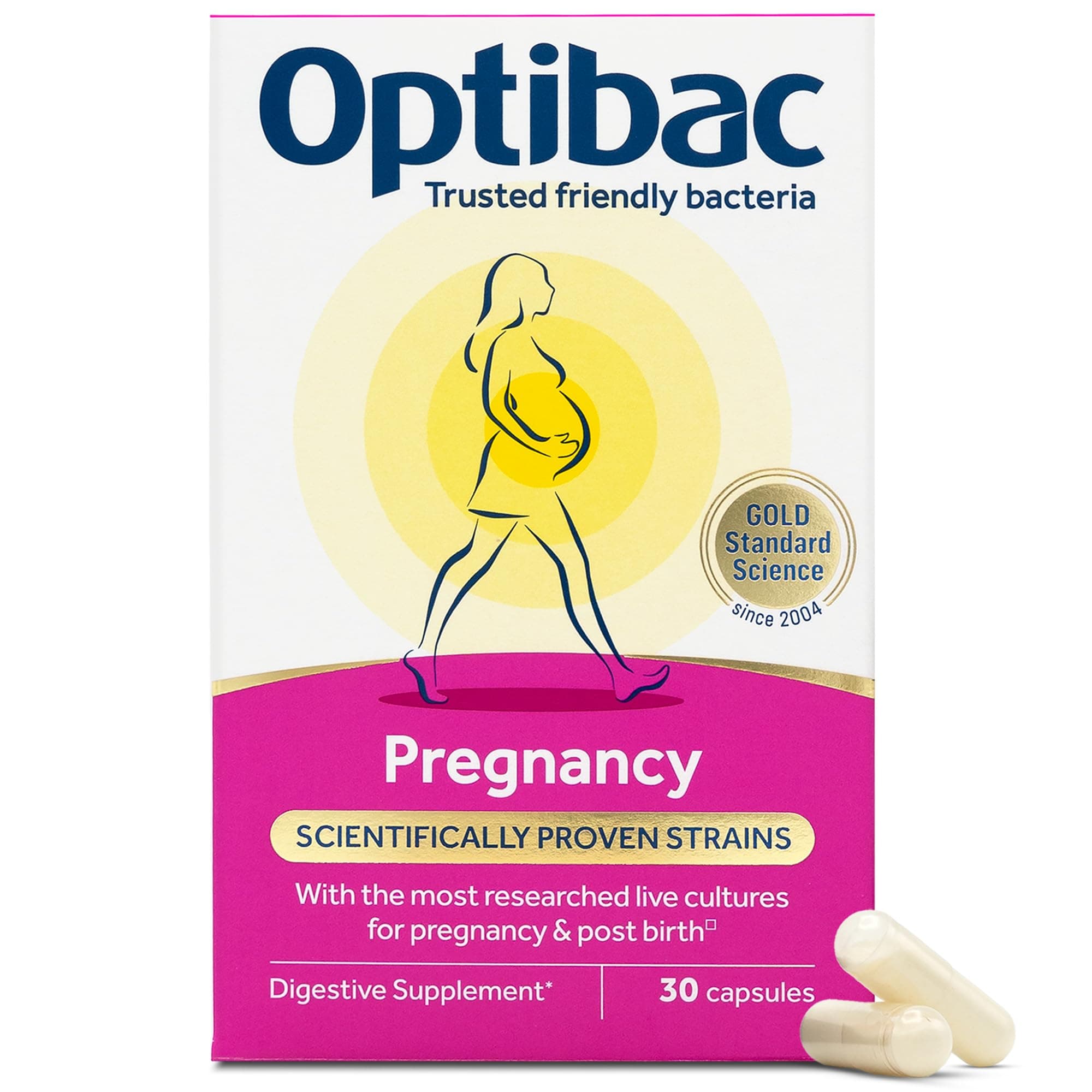 Optibac Probiotics Pregnancy - Most Researched Pregnancy Probiotics - Also for Breastfeeding & Post Birth - For Gut & Intimate Flora - 30 Vegan Capsules