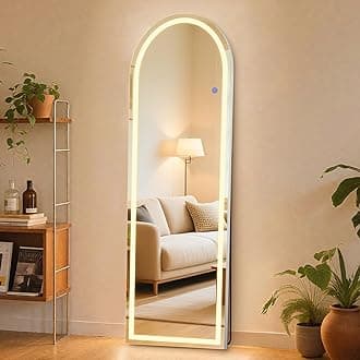 Sweetcrispy Mirror Full Length with LED Lights,60" 16" Floor Mirror Dimming & 3 Color Lighting, Large Mirror Full Length Aluminum Alloy Thin Frame for Bedroom, Dressing Room, Arched