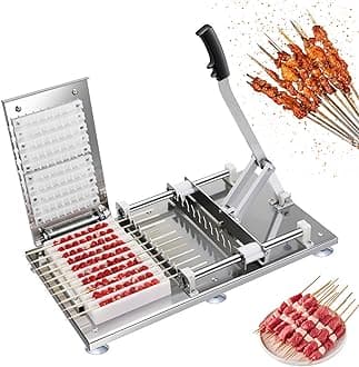 Manual Mutton Kebab Machine, Kebab Maker Press Mould, 10 Holes BBQ Bamboo Skewer Meat Making Machine, Commercial Stainless Steel Satay Meat String Machine Grilling Tool for Outdoor Picnic Camping