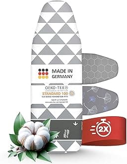 Ironing Board Covers 122 X 38 cm - Made in Germany Iron Board Cover - Easy Fit in Multiple Sizes with Elastic Drawstring and High-Speed-Zone, Heat Reflective Aluminum Coating & Vapour Permeable (M)