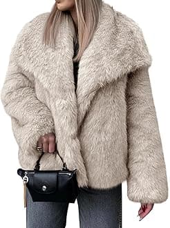 Cicy BellWomens Faux Fur Coat Winter Shaggy Casual Oversized Lapel Jackets Warm Fuzzy Outerwear