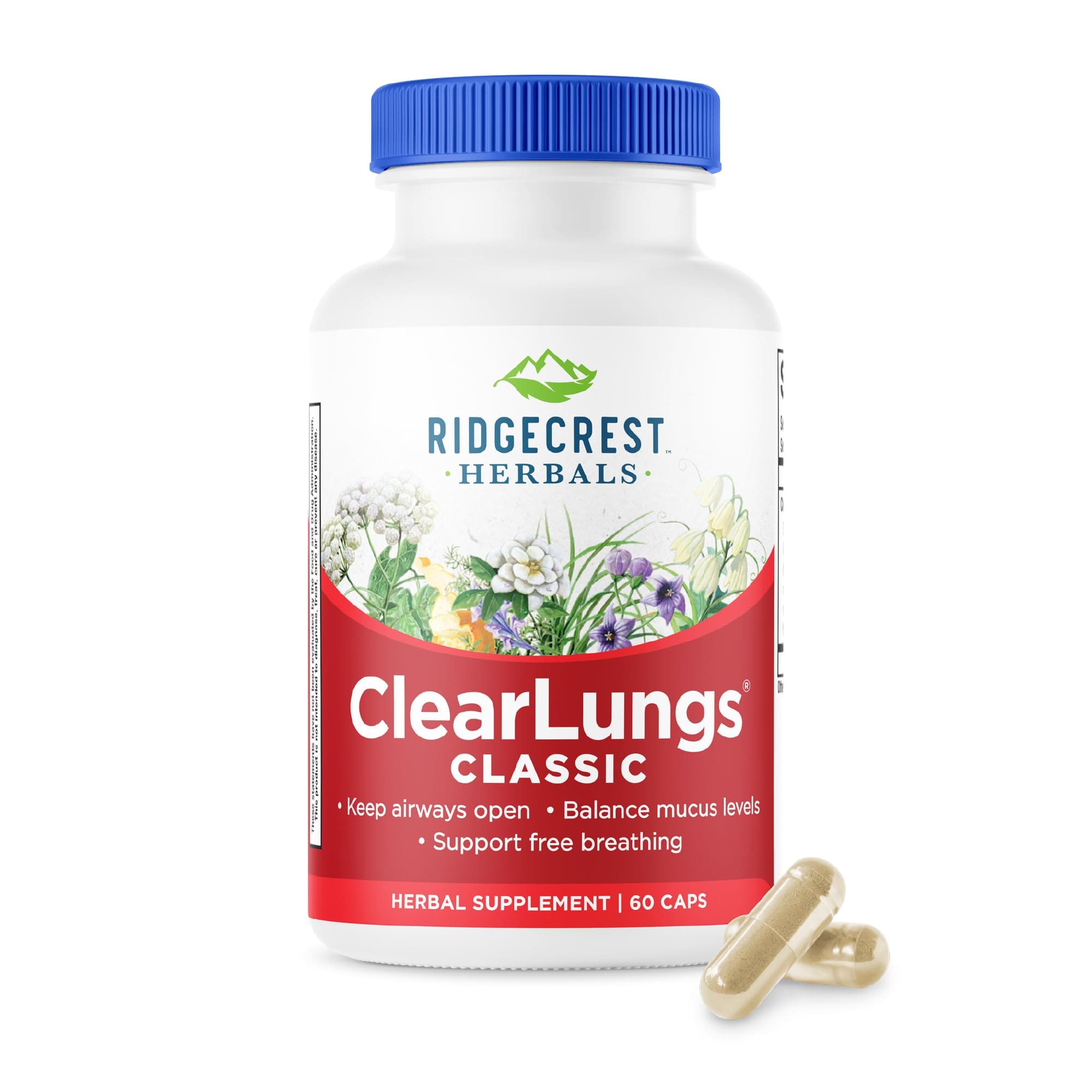 RidgeCrest Herbals ClearLungs Classic, Daily Health Supplement, Natural Lung and Nasal Wellness Formula for Bronchial, Respiratory, Immune, Sinus, and Mucus Support (60 Vegan Caps, 30 Serv)