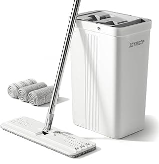 JOYMOOP Mop and Bucket Set, Hands-Free Mop for Wiping and Cleaning Flat Floors, Includes 3 Washable Microfiber Pads, Compatible with Flooring and Floor Wiping, Water Wiping Compatible, Floor Wiper