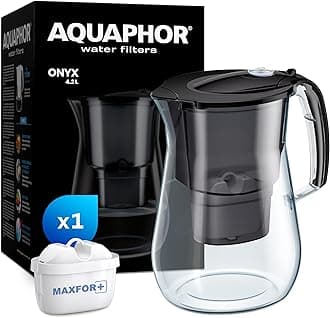 Onyx Black Water Filter Jug - Counter Top Design with 4.2L Capacity, 1 X MAXFOR+ Filter Included Reduces Limescale Chlorine & Microplastics Perfect for Families