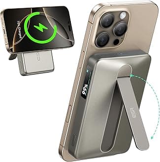 ESR for MagSafe Power Bank, Kickstand 10,000mAh MagSafe Portable Charger, Qi2 Certified 15W Fast Battery Pack with LED Display, 27W USB-C MagSlim Charger with Cable for iPhone 16/15/14/13/12,Titanium