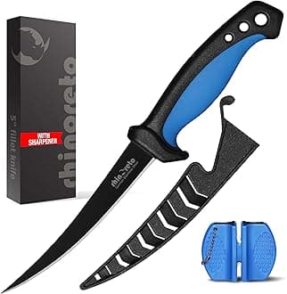 Rhinoreto Fillet Knife for Fish - Razor Sharp G4116 German Stainless Steel Blade, 5 Inch Professional Filleting & Boning Knife with Non-Slip Handle, Protective Sheath & Sharpener