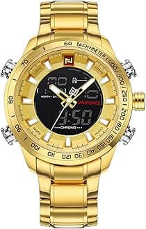 Naviforce Analog-Digital Gold Dial Men's Watch-NF9093