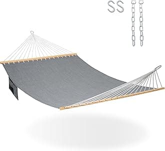 Lazy Daze Hammocks 11 FT Double Outside Hammock Quick Dry Olefin Fabric Hammock with Spreader Bar & Side Pocket for Outdoor Poolside Backyard 450 lbs Capacity, Grey