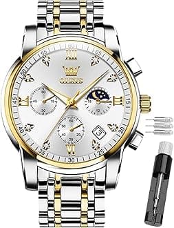 OLEVS Male Wrist Watches, Analog Quartz Business Stainless Steel Waterproof Luminous Luxury Casual Big Diamond Dial Date Multi-Function Chronograph for Man